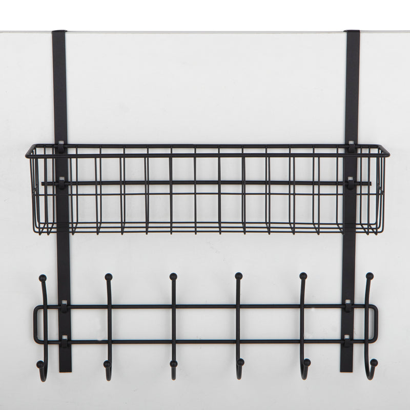 PORTA Over the Door Hook – 6 Hooks with Wire Basket – Black – Wallniture