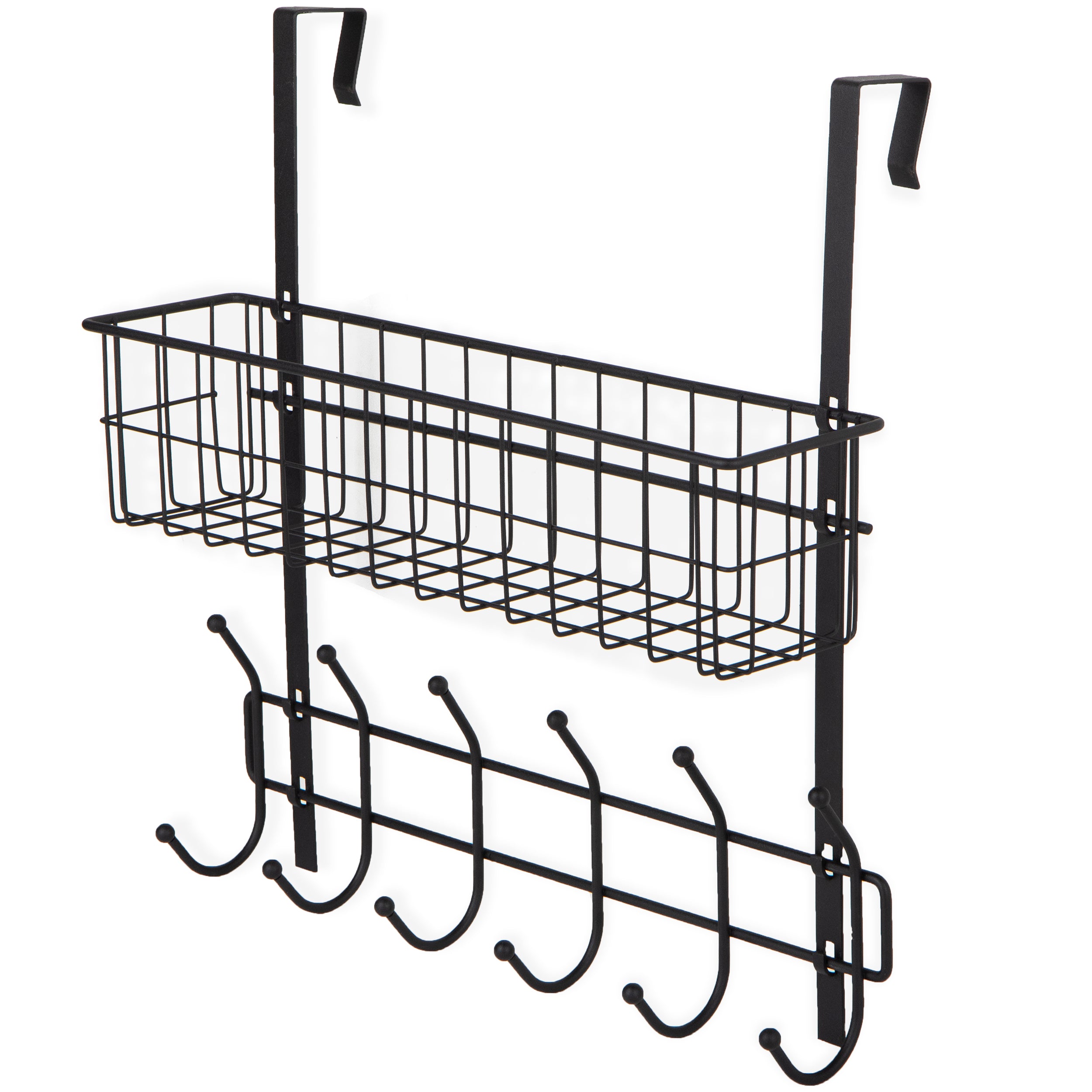 PORTA Over the Door Hook – 6 Hooks with Wire Basket – Black – Wallniture