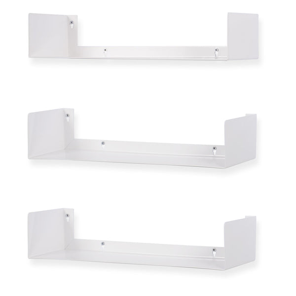 Zeta Metal Shelves Invisible Wall Mount Bookshelves, White, Set of 6