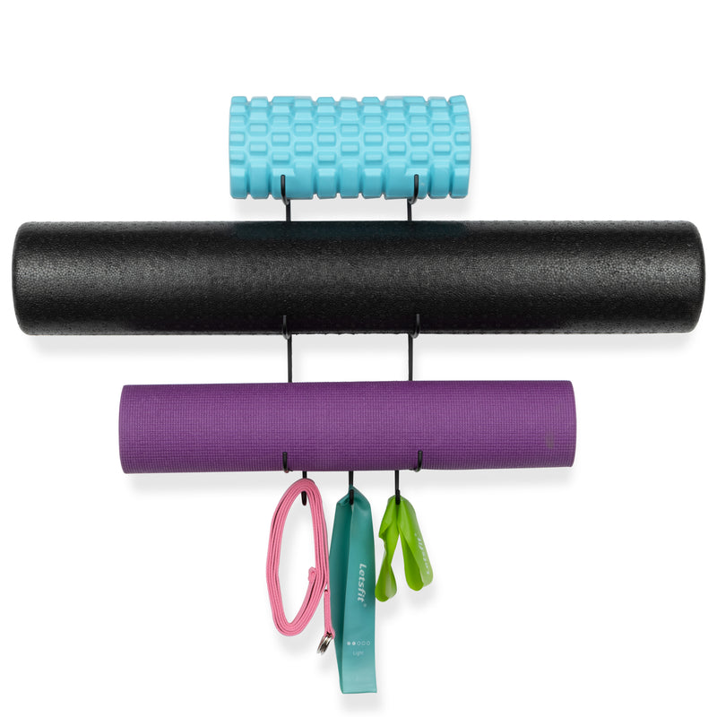 GURU 3 Sectional Wall Mount Yoga Mat And Foam Roller Rack - Set of 1 ...