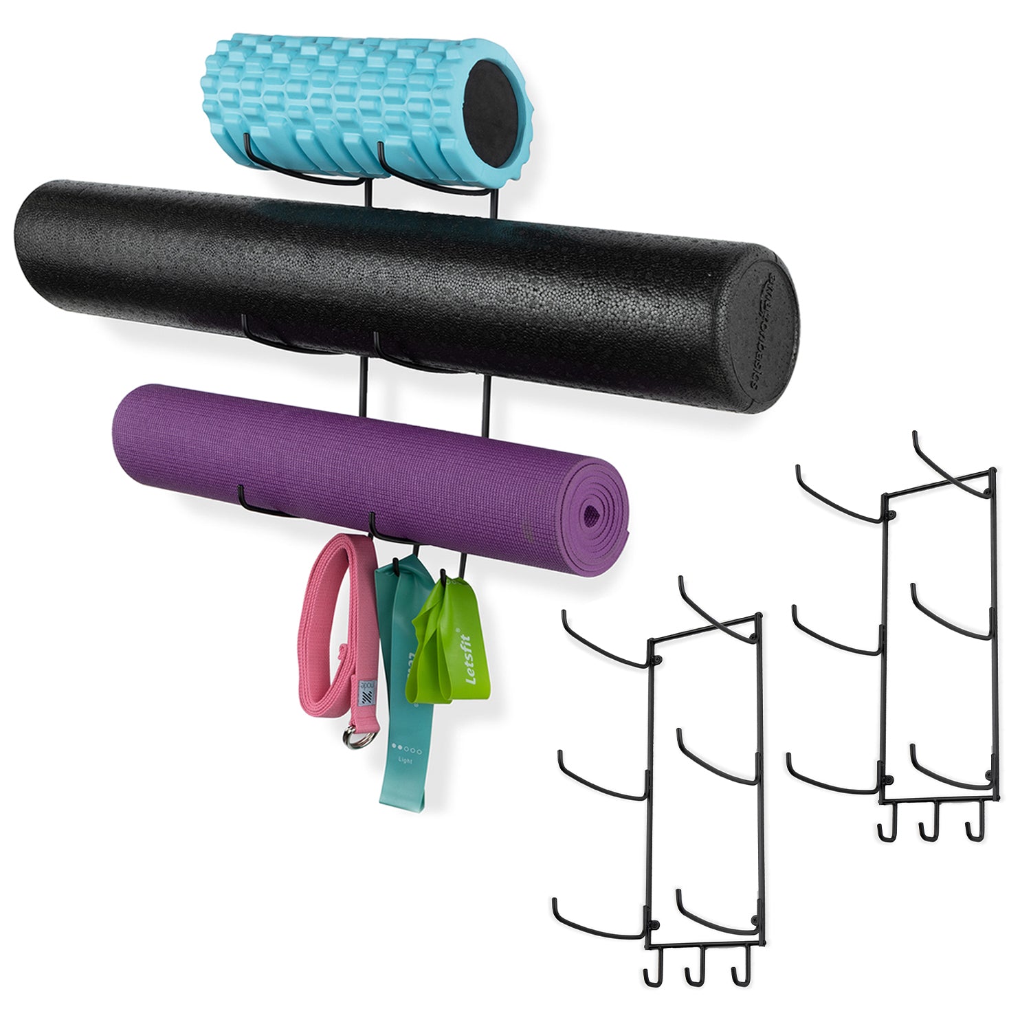 GURU 3 Sectional Wall Mount Yoga Mat And Foam Roller Rack - Set of 1 ...
