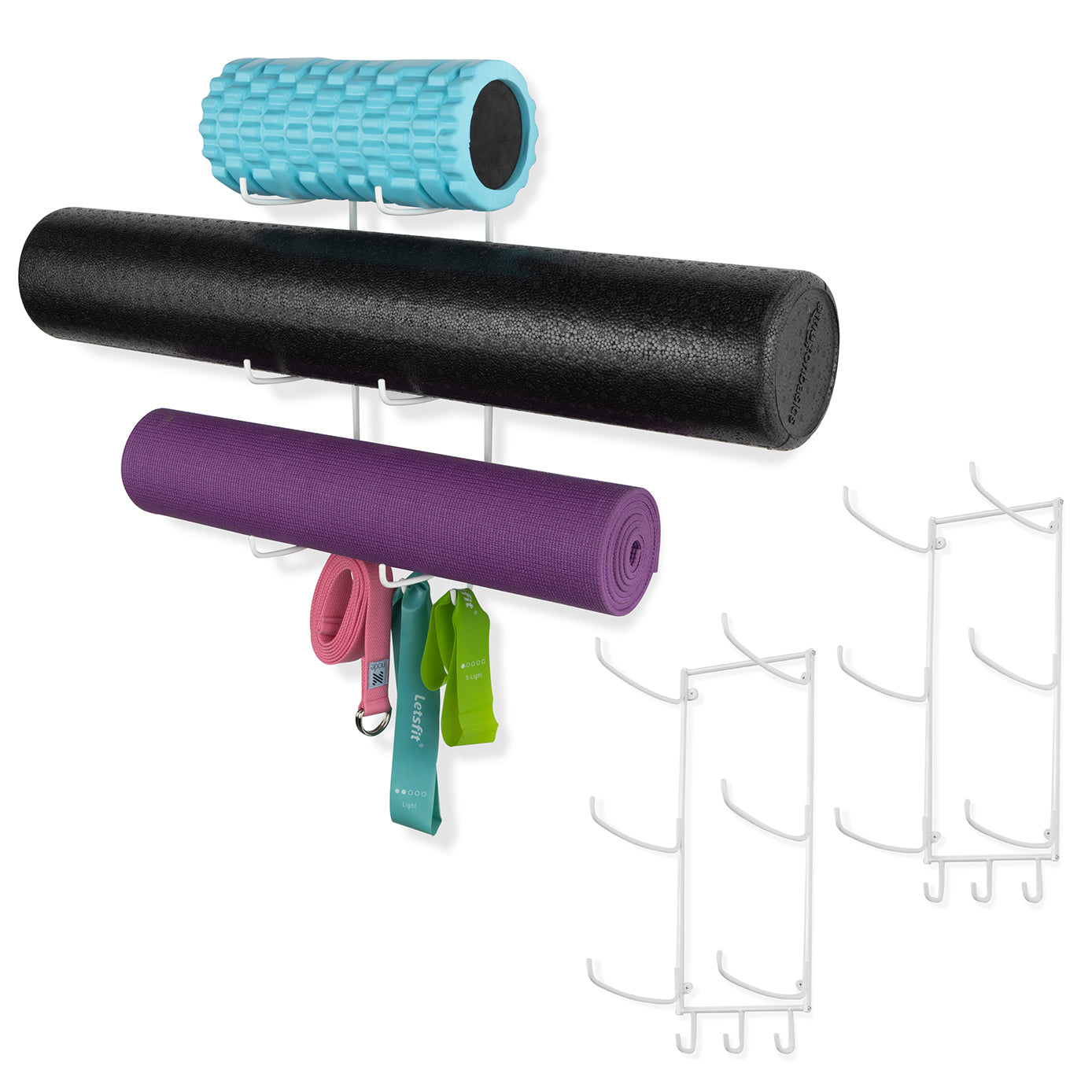 GURU 3 Sectional Wall Mount Yoga Mat And Foam Roller Rack - Set of 1 ...