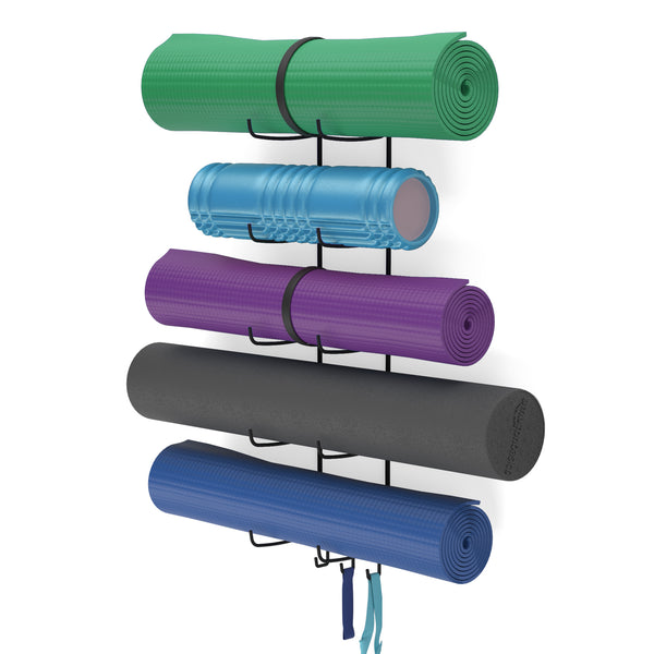 Foam Roller & Yoga Mat Storage Rack. Easy Wall Mount. Full Hardware.  4pcs/Set