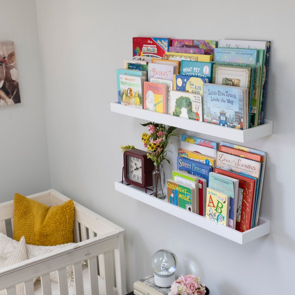 baby room floating shelves