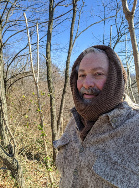 Ralph with a prototype of the latest WeatherWool Pure Merino Neck Gaiter