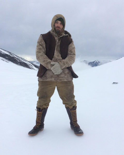 WeatherWool Advisor and Contestant on TV's Dual Survival, Bill McConnell in his Lynx Pattern Anorak atop a glacier in Chile