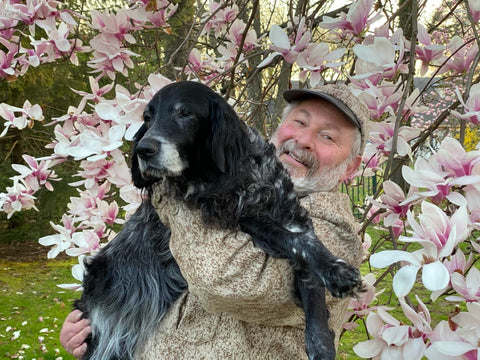 Camo (Rainey River's Carmella) a Large Munsterlander, turns 19 in 2 weeks!!!  Camo and the Lynx Pattern look great with the Magnolia Blossoms!