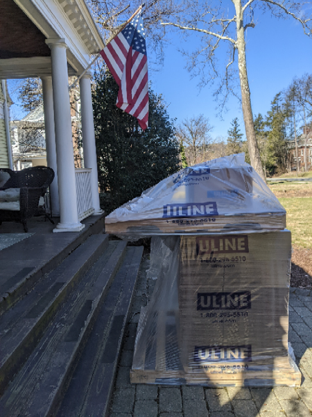 ULINE Delivery to WeatherWool.  ULINE makes great packaging supplies in the USA, with fast delivery and great service