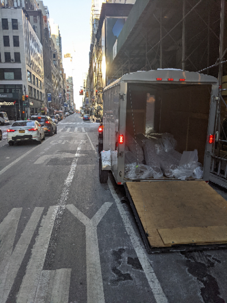 Delivering WeatherWool MidWeight Lynx Pattern Fabric to Factory8 in the Garment District of New York City