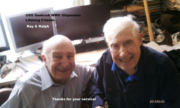 Ray Corbo, right, and Ralph DiMeo Sr, left, the Godfather and Father of WeatherWool Founder Ralph DiMeo.  This photo was taken on my Dad's 90th Birthday. Ray and Ralph became friends while serving together in the United States Navy in World War II in the Pacific Theater