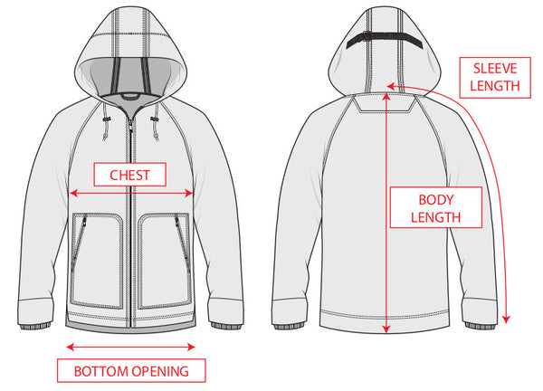 WeatherWool Hooded Jacket Sizing Chart
