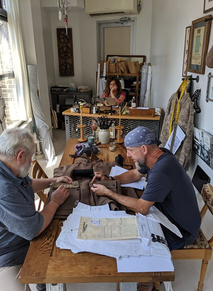 WeatherWool Advisor JR Morrissey, owner of The Factory8, working in his studio with Ralph of WeatherWool and Anya Ferring, JR's assistant, in the background