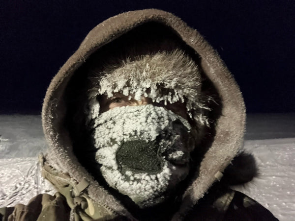 WeatherWool THANKS John Hudson, who trains SERE (Survive, Evade, Resist, Escape) to the Military of UK, USA, Canada, for this photo taken 2 February 2024.  John is wearing his WeatherWool Anorak north of the 74th parallel at Resolute Bay.  Temperature -55C/-67F and it's been dark for about two months.