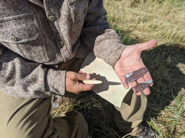 WeatherWool Advisor Bill McConnell, proprietor of the PAST SKILLS School, is a renowned flintknapper. Here he shows us a little bit of flintknapping while wearing his WeatherWool ShirtJac.
