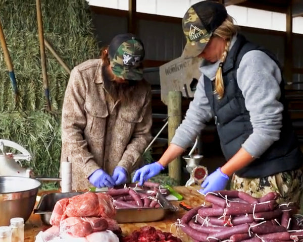 HISTORY Channel Mountain Man  Jake Herak and Dr Anika Ward making  Black Bear sausages.  Great to see Jake in our Lynx Pattern ShirtJac!  Jake and Anika live in a splendid part of Montana and we loved our visit with them. THANKS JAKE AND ANIKA! ... And HISTORY Channel!