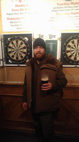 WeatherWool Advisor Rob Allen in Anorak and Mouton Vest in a bar in Jersey