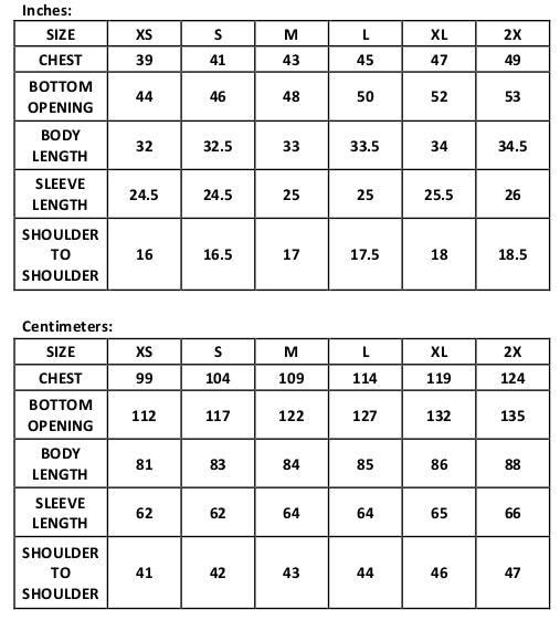 This chart shows the actual dimensions of the 100% wool WeatherWool Women’s Blanket Coat.  The chart does NOT show the sizing of the person!