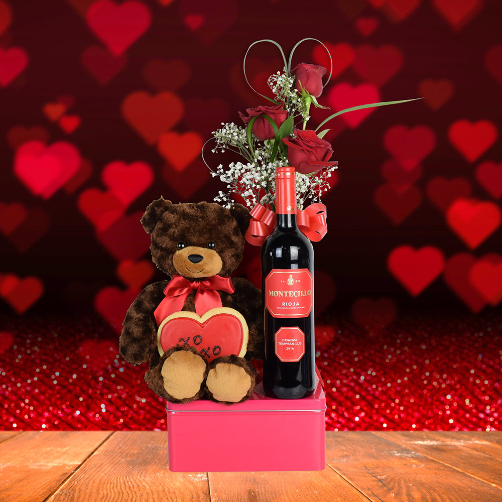 Wine Roses Valentine S Day Basket Wine Gift Baskets Usa Delivery Hazelton S Usa