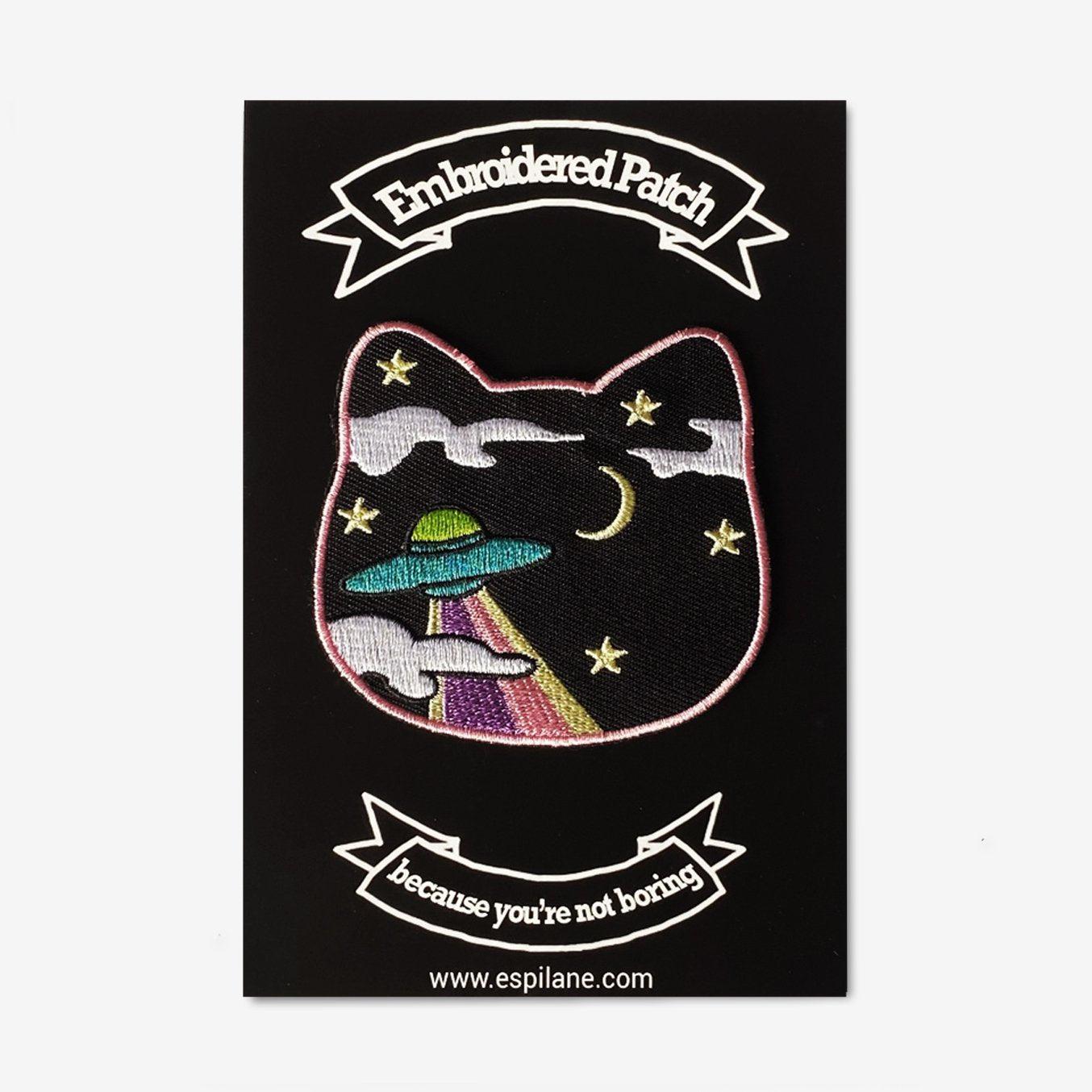 UFO Cat Alien Printed Patch Iron on Patches Cute Kitty Abduction Rainbow  Pastel Goth Kawaii Hat Backpack Shirt Gift Espi Lane 