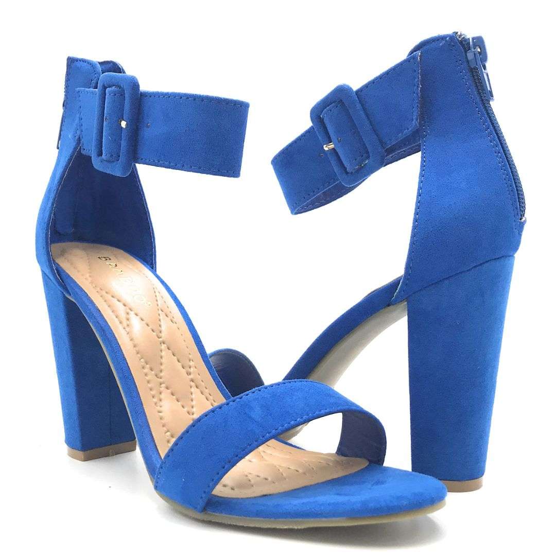 Bamboo Frenzy-60S Open Toe Chunky Block High Heel Sandal Square Buckle ...