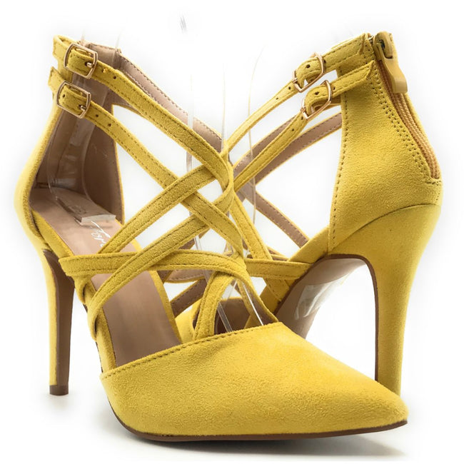 mustard color high heel shoes