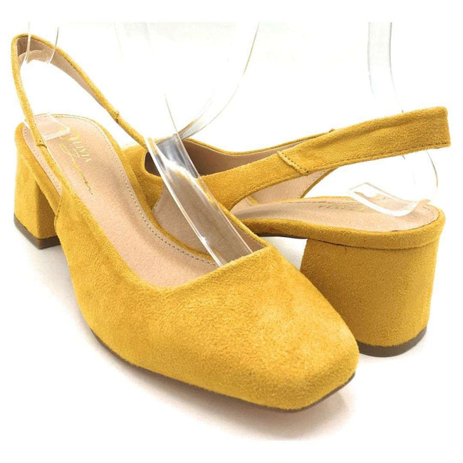 mustard color heel shoes