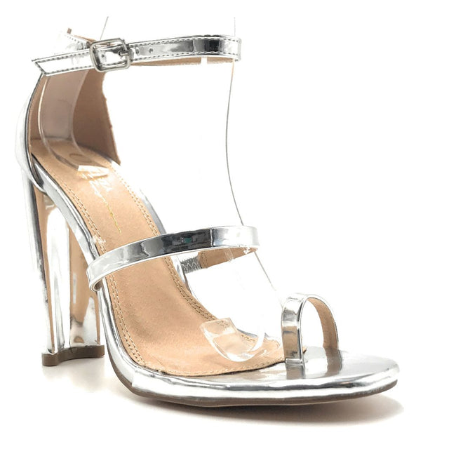 silver color high heels