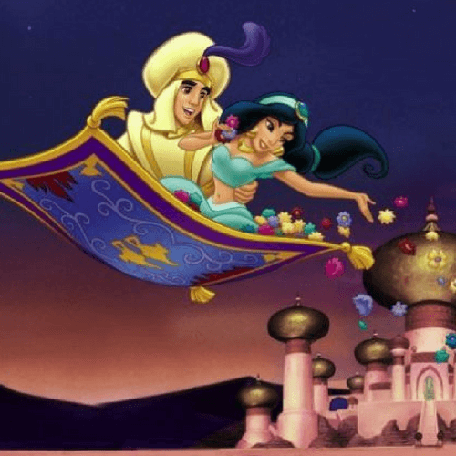 Aladdin and Jasmine riding a Magic Carpet-Flying Carpets Oriental Rug Experts Hamilton Ontario