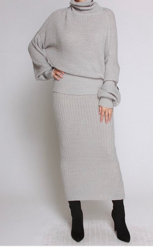 Turtle Neck Sweater and Skirt Set