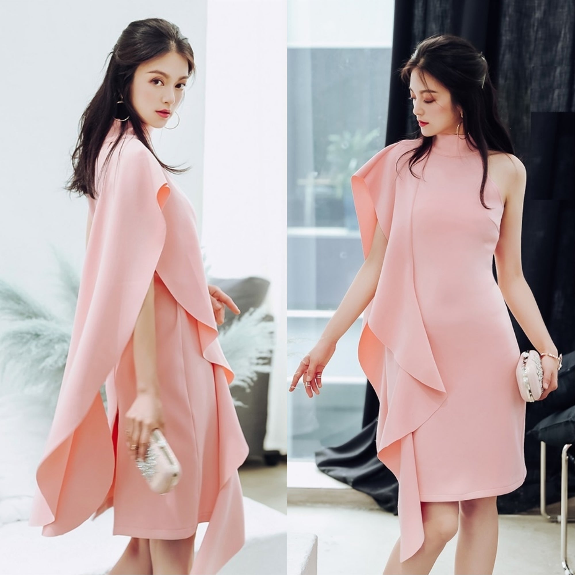 Florencio Sideway Ruffle Dress In Pink Limited Edition Laurel Blooms