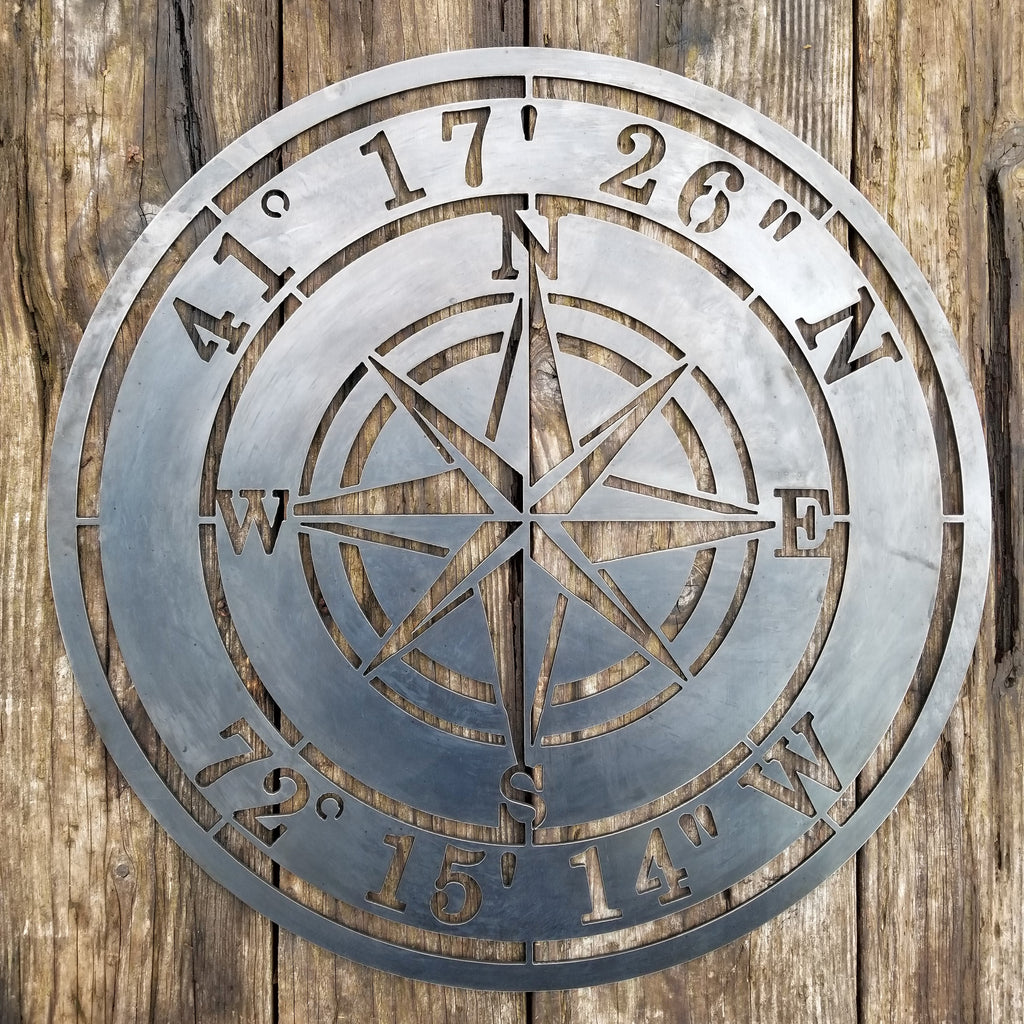 Compass Rose And Coordinates Custom Metal Sign Metal Compass Maker Table
