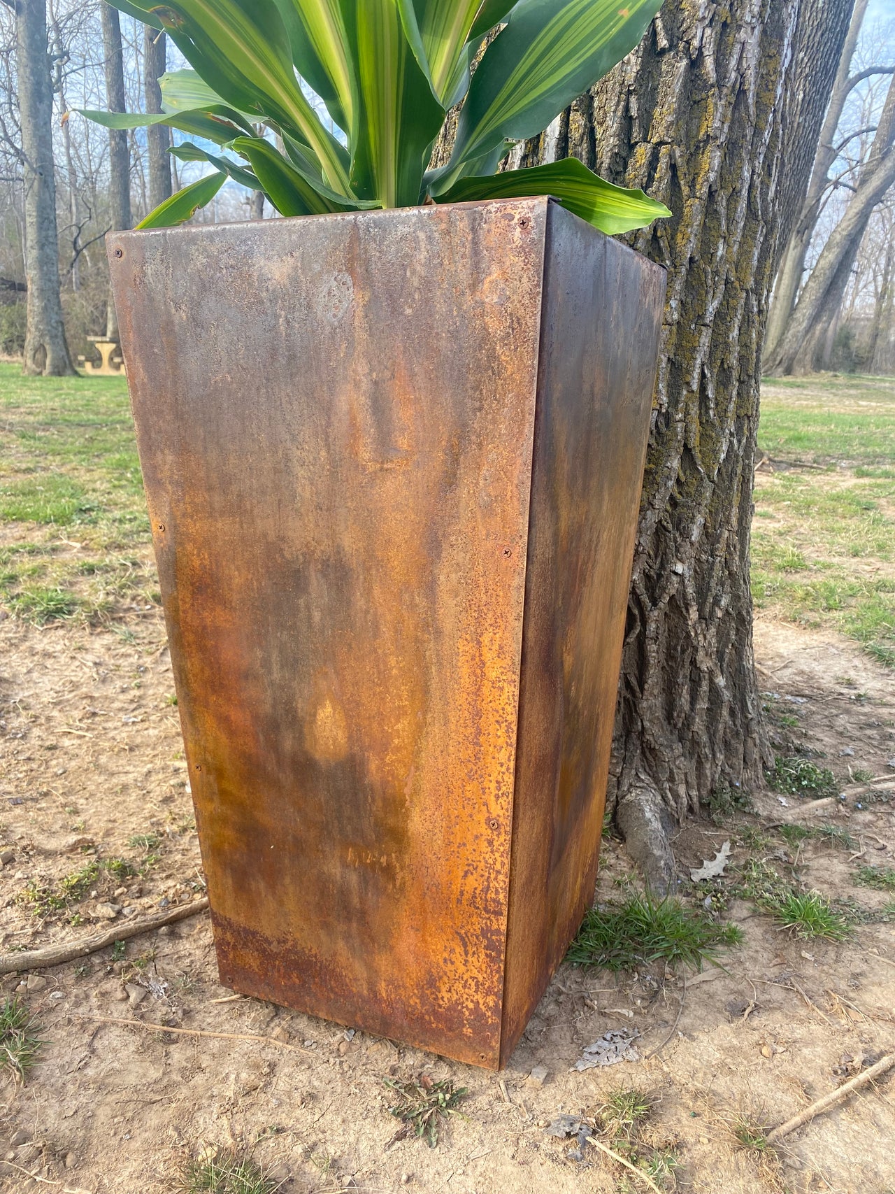 Pedestal Metal Planter - 26" Large Front Door Decor - P – Maker Table