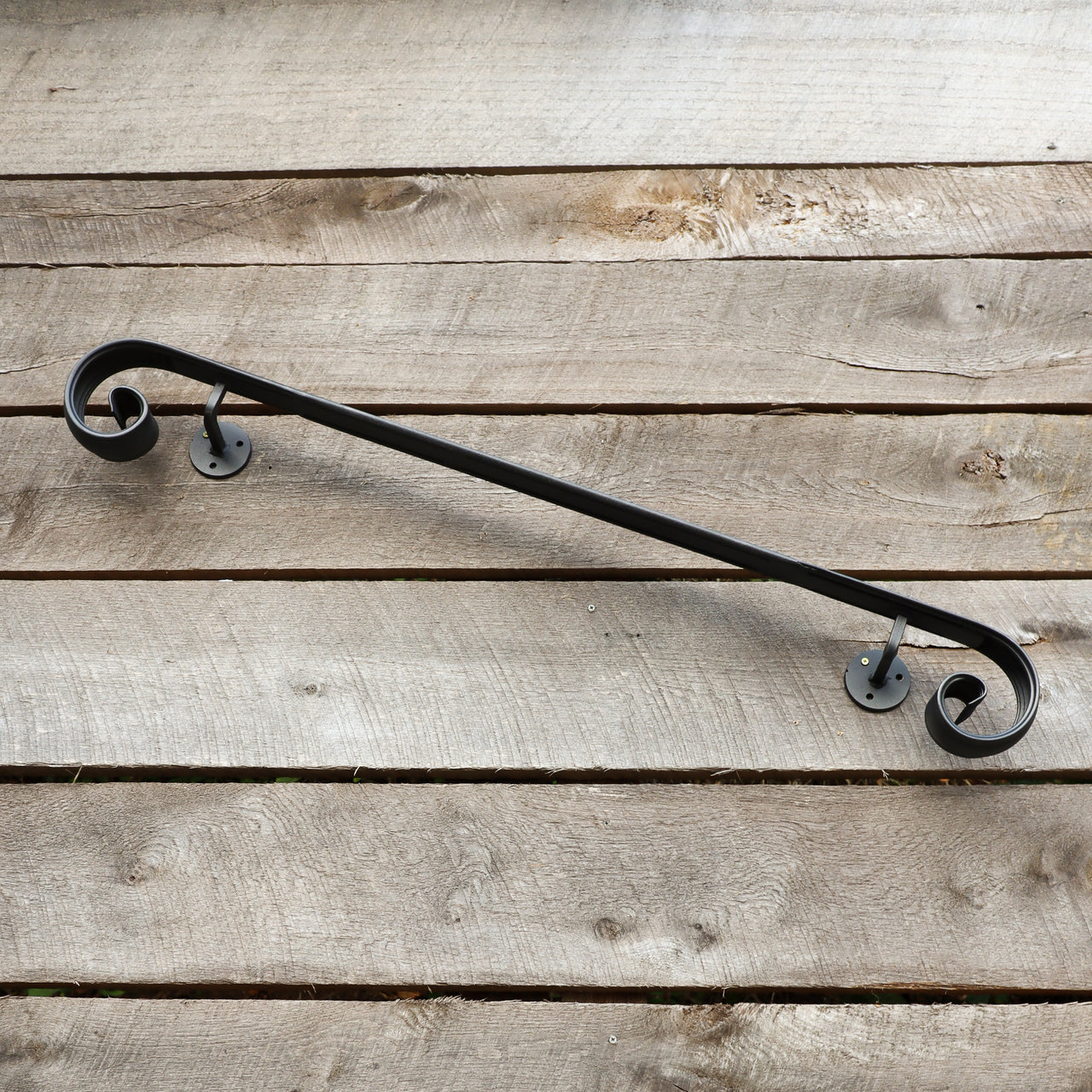 Metal Handrail with Scroll End - Wall Mount Grab Rail - Victorian Stair Rail