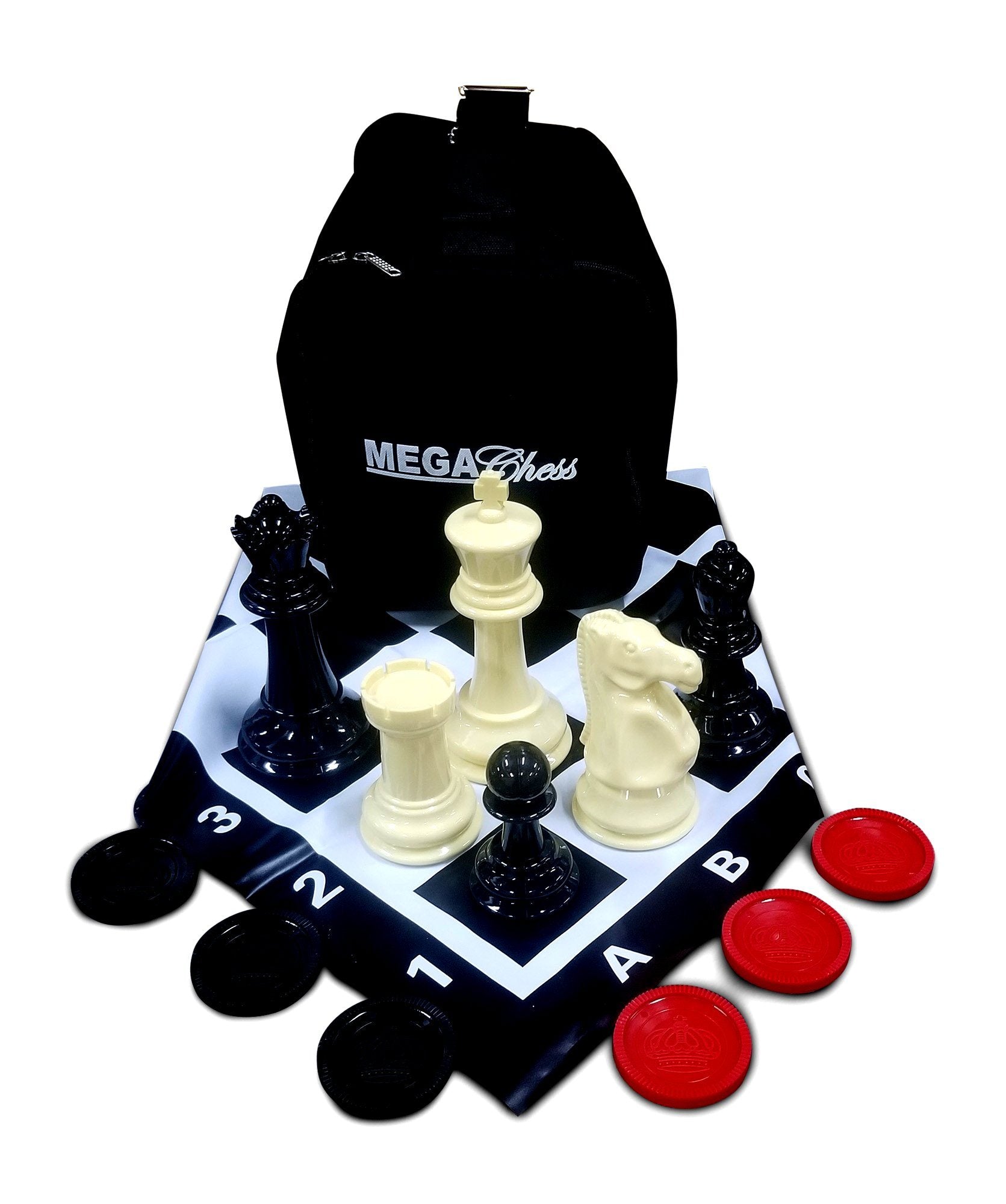 MEGACHESS Large Chess Set  8-inch King with Large Checkers Set and Giant Vinyl Chess Mat