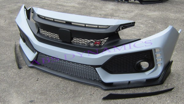 16 19 honda civic 2d 4d 5d type r style front bumper front lip type r abs dynamics 16 19 honda civic 2d 4d 5d type r style front bumper front lip type r grill