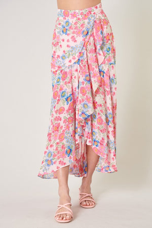 Macaron Floral Midi Skirt