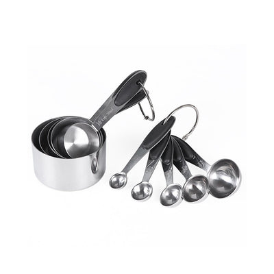 10 Pièces/Set Tasses et Cuillères à mesurer en acier inoxydable avec coussin d'isolation en silicone Outils de cuisson en carton noir - Beewik-Shop.com