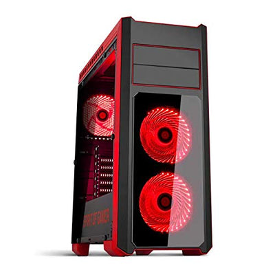 ROGUE III RED: BOITIER GAMING NOIR/ROUGE ATX - LECTEUR DE CARTES SD/MICROSD - 7 PORTS D'EXTENSION - 3 Ventilateurs: 2 x 120mm en façade - 1 x 120mm à l'arrière + 2 emplacements 120 mm sur le haut - Beewik-Shop.com