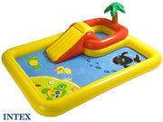 Intex - Piscine et Aire de jeux Palmier avec toboggan, jets et jouets gonflables - Beewik-Shop.com