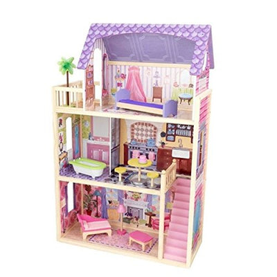 KidKraft 65092 Maison de poupées en bois Kayla incluant accessoires et mobilier, 3 étages de jeu pour poupées 30 cm - Beewik-Shop.com