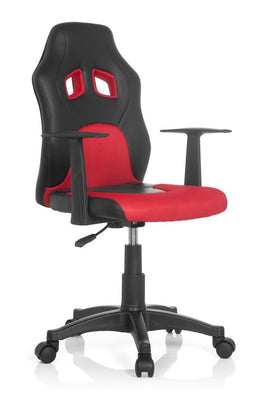 hjh OFFICE 670720 chaise de bureau enfant gaming, siège pivotant junior gamer TEEN RACER AL noir/rouge en simili cuir - tissu, siège pivotant avec accoudoirs, confortable grâce à un rembourrage épais, piètement robuste et stable - Beewik-Shop.com