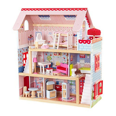 KidKraft 65054 Maison de poupées en bois Chelsea incluant accessoires et mobilier, 3 étages de jeu pour poupées 30 cm - Beewik-Shop.com