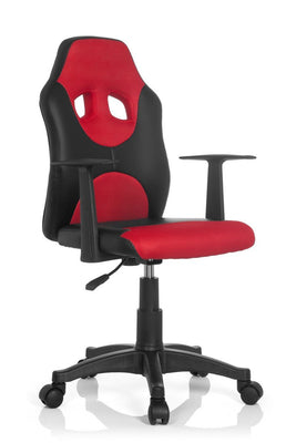 hjh OFFICE 670820 chaise de bureau enfant gaming, chaise junior GAMER KID RACER AL noir/rouge, mélange simili-cuir-tissu, siège avec accoudoirs, rembourrage confortable, piètement robuste et stable - Beewik-Shop.com