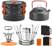 Awroutdoor Multi-PCS Mini Kit de Casseroles Camping + Réchaud Camping Pot Poêle, Durable et Compact avec Tasse, Fourchette et cuillère pour Pêche/Survie/Randonnée/Outdoor/Pique-Nique - Beewik-Shop.com