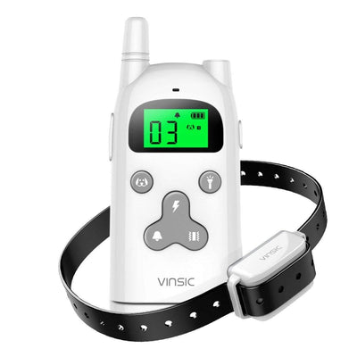 Vinsic® Collier de Dressage, Collier Anti Aboiement pour Chien avec Récepteur imperméable et Télécommande de 300 mètres (5 niveux de Vibration + Choc Electrique + Bip Sonore) - Blanc - Beewik-Shop.com