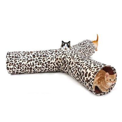 PAWZ Road Chat Tunnel Pliable 3 Canaux Jouet pour Chat/Chaton Jeux pour Chat Accessoire Tunnel à trios Voies Tube pour Chat Jeux de Chat d’activité pour Lapins Chatons(Léopard) - Beewik-Shop.com