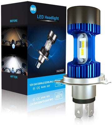 Ampoule H4 LED, Phare et Feux Avants pour Moto 6400LM, 12V-24V , Xénon Blanc 6000K, Pack de 1 - Bleu - Beewik-Shop.com