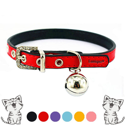 Luniquz Collier Réglable en Cuir Doux avec Clochette - Collier Chat pour Chat, Chaton, Chiot, Petit Chien (22cm-27cm)-Rouge - Beewik-Shop.com