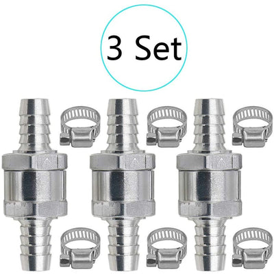 3 pièces 10 mm Clapet anti-retour de carburant en aluminium à sens unique pour Essence Diesel Huile Car Chrome Eau Auto Carburateur Systèmes Basse Pression Tuyau, avec 6 colliers de serrage - Beewik-Shop.com