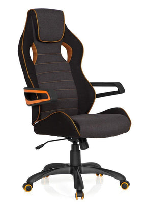 hjh OFFICE 621848 chaise bureau gamer, fauteuil gaming à roulettes RACER PRO III noir/gris/orange en tissu, siège-baquet avec accoudoirs, appuie-tête intégré au dossier haut, bon soutien grâce à ses joues latérales - Beewik-Shop.com